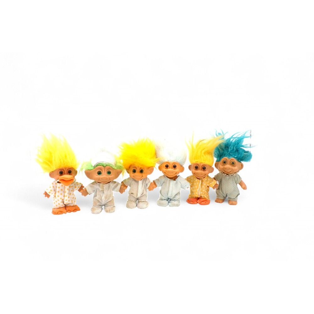Set of 6‎ Vintage Troll Dolls Pajamas Bright Hair Collectible Toys